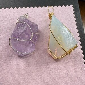 Genuine rose quartz and opalite Pendants